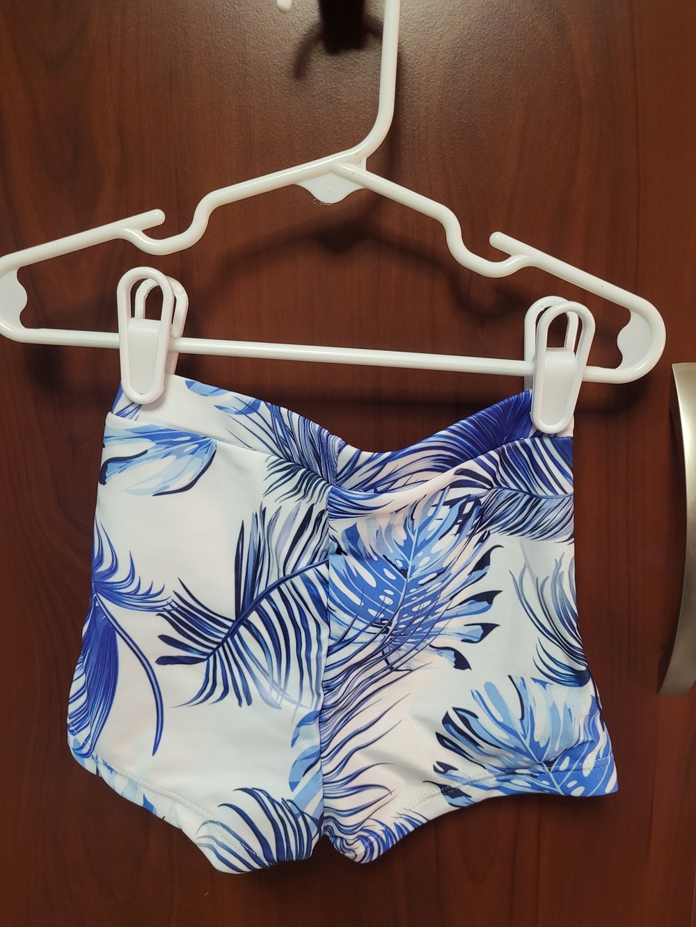 Boys White & Blue Tropical Leaf Swim Trunks